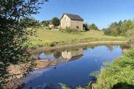 En pleine campagne: Maisonnette en pierre avec grandes granges et 3,5 hectares et un puits